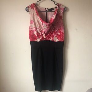 Ted Baker Pink Floral & Black Cowl Neck Mini Dress